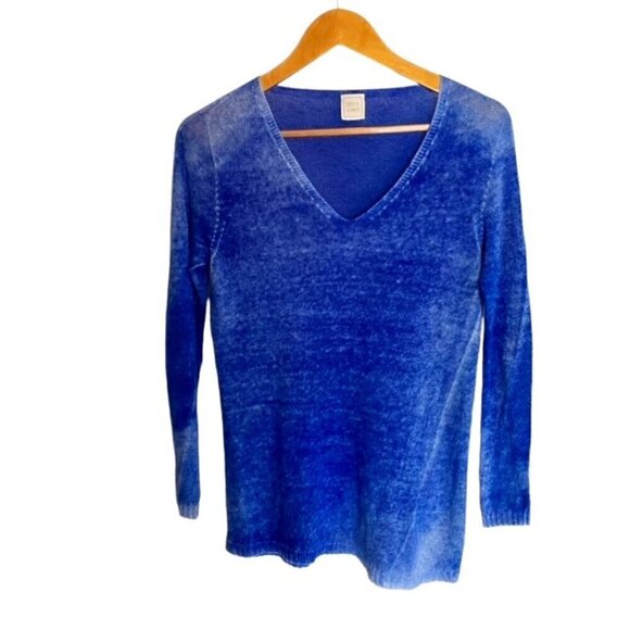 120% Lino Blue V Neck Linen Sweater XSmall - Picture 1 of 4
